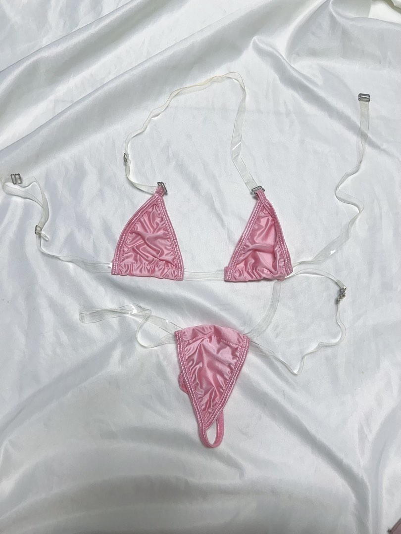 Transparent Pink Bikini MICRO MINI BIKINI BRA SET Pink Bra Pink Pantie G String Set Thong And