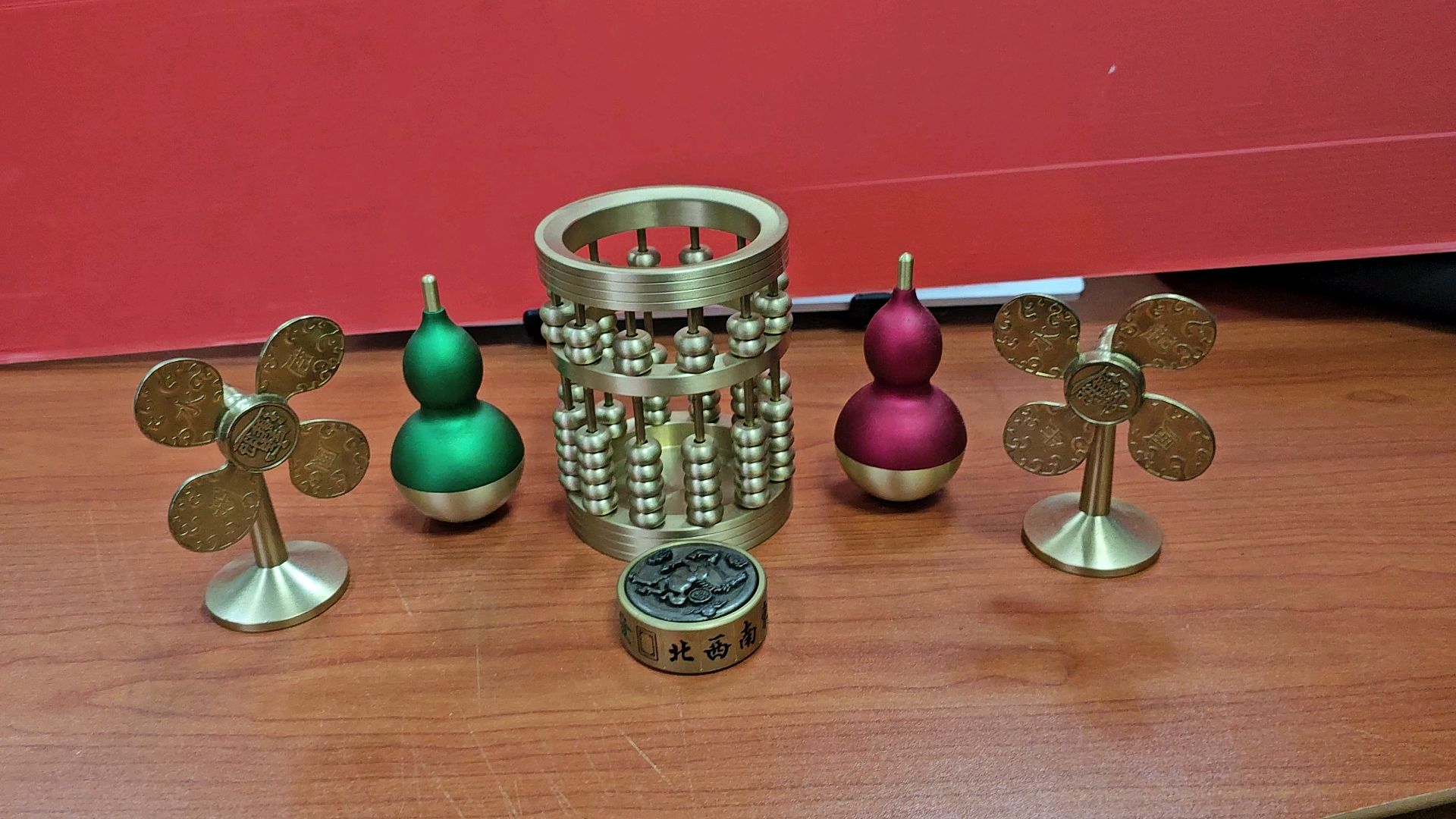 FORTUNE OBJECTS (Category: Vintage Collectibles) located in Singapore. Submitted by owenwongcc (Listing ID 1333970786, Image 1). Description: Unlock Prosperity with Our Fortune Objects. Invite positive energy and prosperity into your life with our exquisite collection of fortune objects. Key Features: - 1 x Bronze Cylinder Abacus - 2 x Bronze Fans - 2 x Bronze Gourds - 1 x Bronze Spinning Cookie. - Variety of Designs. From traditional symbols to 