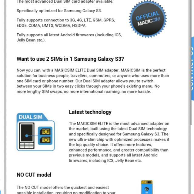Magicsim Elite Galaxy S3 Dual Sim Card Adapter Electronics On