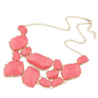Geometric Stone Statement Necklace In Coral