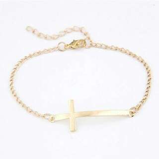 Gold Sideway Cross Bracelet