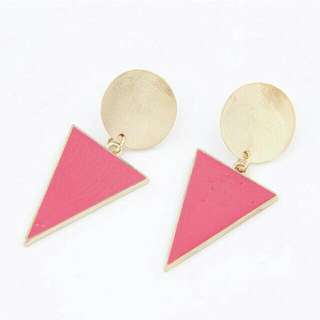 Pink Short Triangle Enamel Drop Earrings