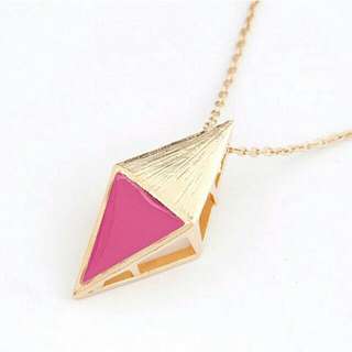 Double Triangle Long Necklace In Hot Pink