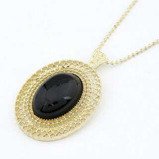 Candilicious Gold Framed Long Necklace In Black