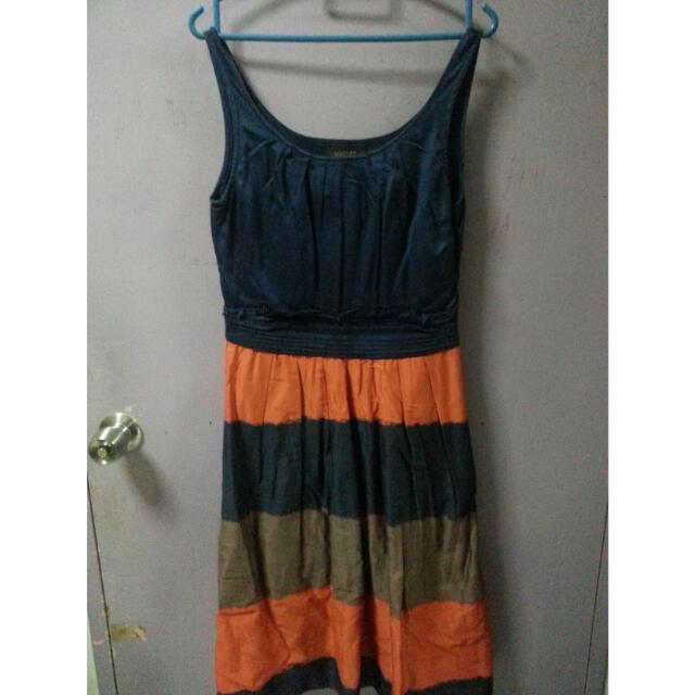 Mezzo S Navy Blue Orange Striped Dress Women S Fashion On Carousell