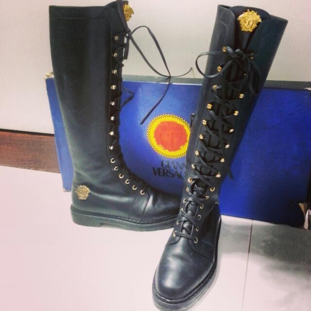 versace lace up boots