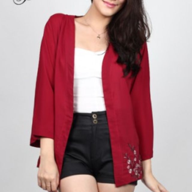red kimono cardigan
