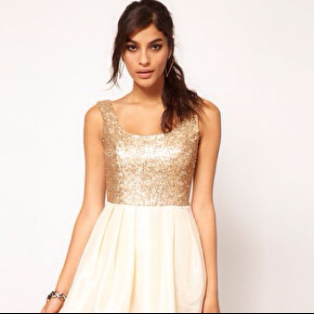 cream gold sequin dress