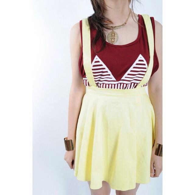 Pastel Yellow Suspenders Skirt, Women's Fashion, Bottoms, Skirts on