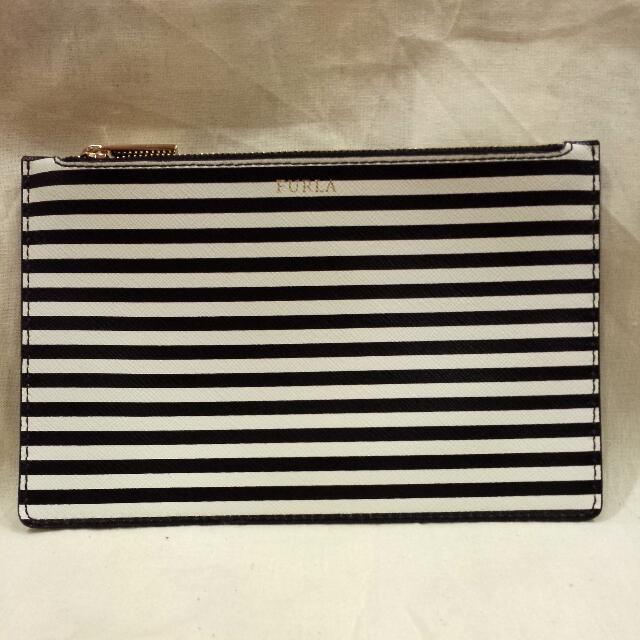 Reserved: BN Furla Black & White Striped Pouch, Luxury on Carousell