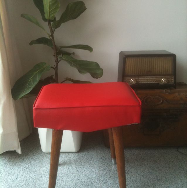 Vintage Capped Pencil Leg Red Dresser Stool For Sale Furniture