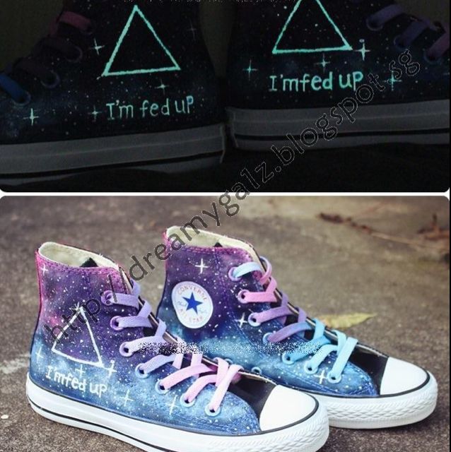 OOS [PREORDER PO SC2] EXO GLOW IN THE DARK HIGH CUT SNEAKERS SHOES (Galaxy  Design Version 2 - Able To Customize The Wordings For The Second Shoes -  Triangle Logo), Women's Fashion,
