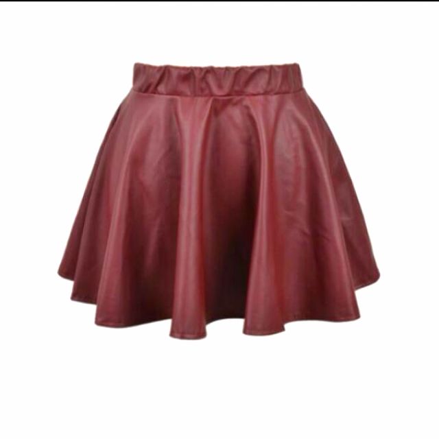 Burgundy Leather Skater Skirt