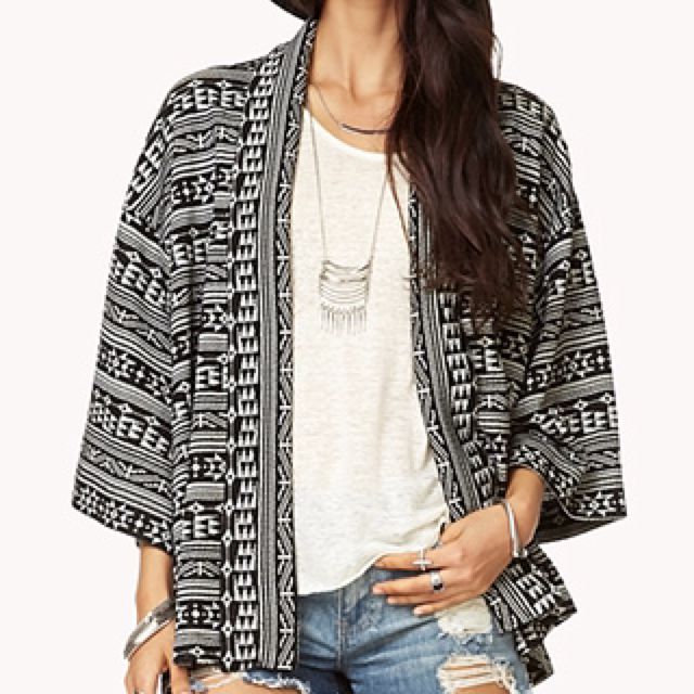 Forever 21 Tribal Open Front Kimono Cardigan Pending Women s Fashion Tops Blouses on Carousell