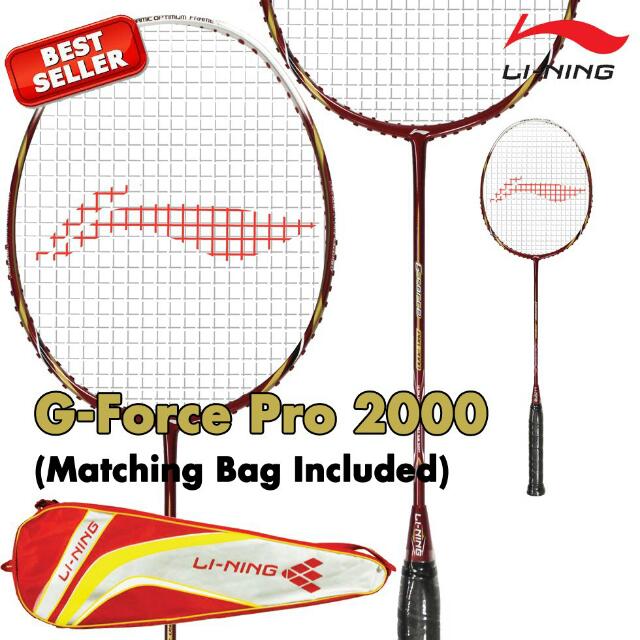 LiNing Badminton Racket Gforce Pro 2000 With Redyellow Bag, Sports