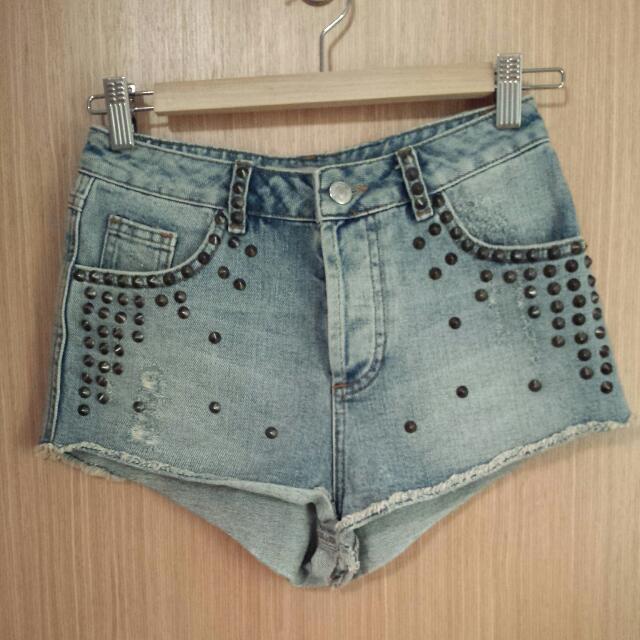 high waisted studded shorts