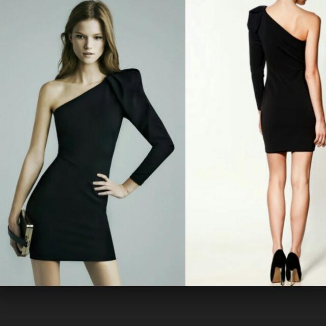 zara one shoulder black dress