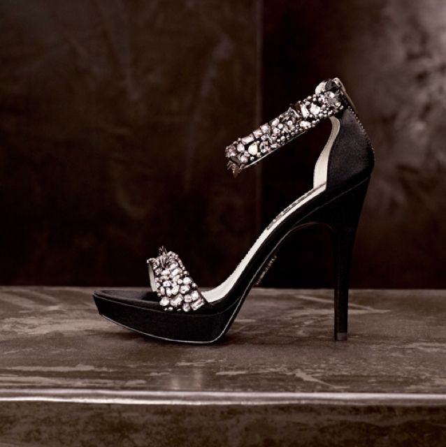 White by Vera Wang Crystal Encrusted Ankle Strap Platform Sandal