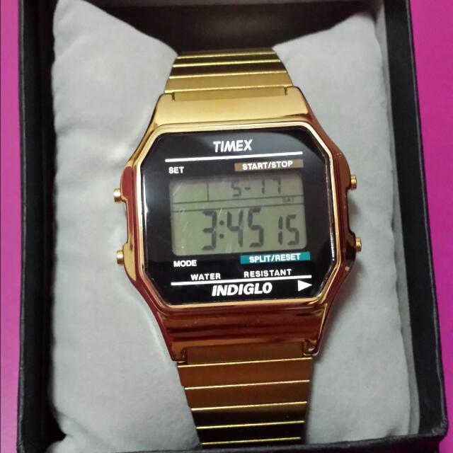 Timex T78677 Men Classic Digital Gold Tone Expansion Band Wrist Watch