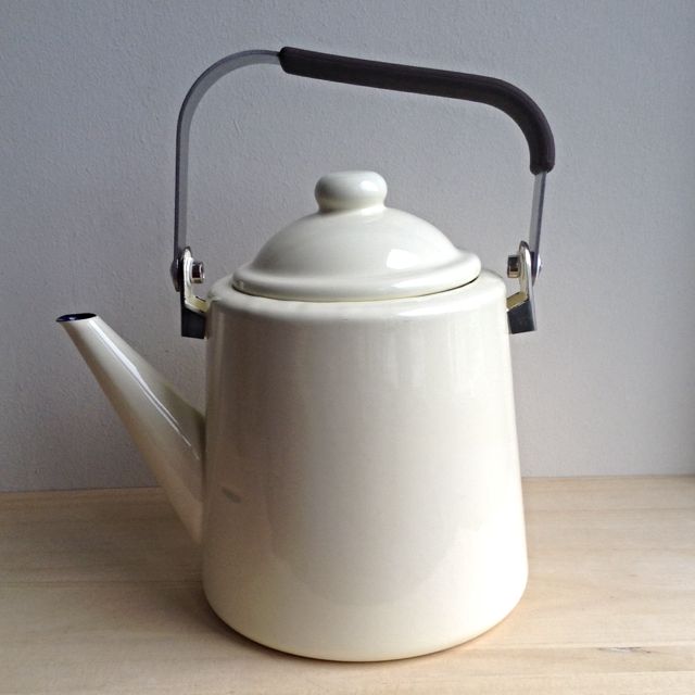 SALE Enamel Cream Teapot / Kettle ( homeware / Enamalware