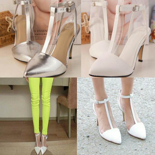 White t clearance bar heels