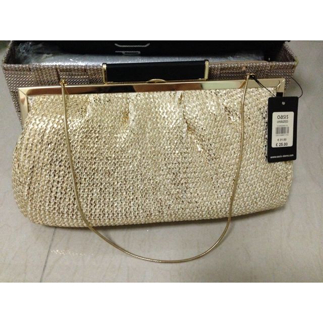 Oasis Gold Straw Clutch Handbag