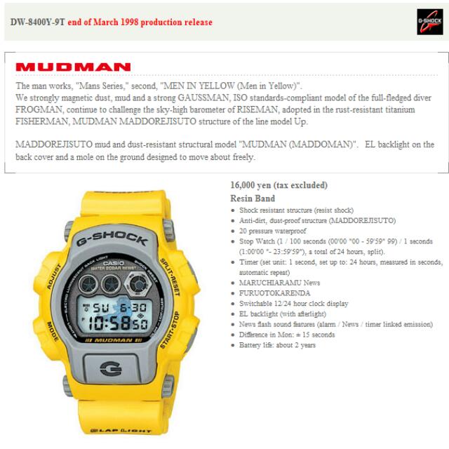 G-SHOCK Vintage Limited Module DW-8400Y-9T/MUDMAN(Man In Yellow