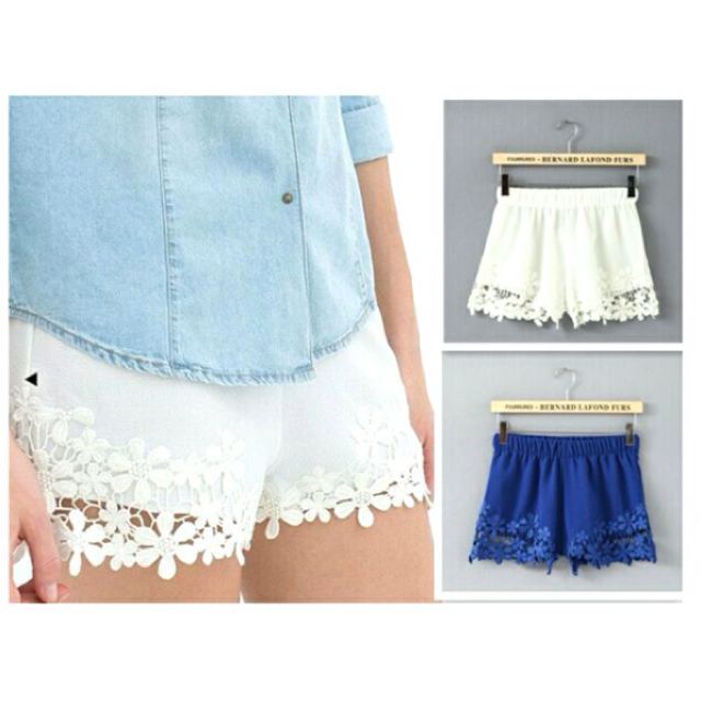 White Flower Lace Shorts, Women's 