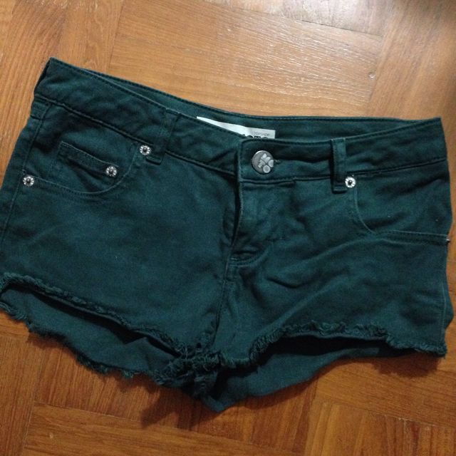 TOPSHOP MOTO DARK GREEN DENIM SHORTS 