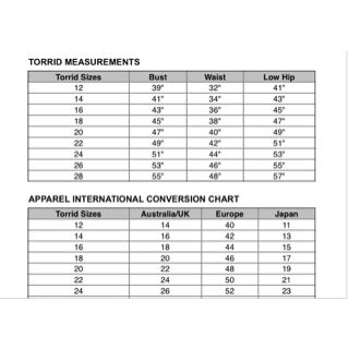 Torrid Measurement Chart