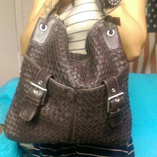 Christopher Kon Chocolate Leather Weave Handbag