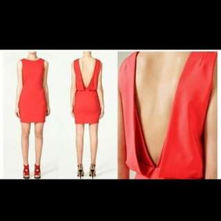 Zara Bright Red Neckline Dress Deep V Back