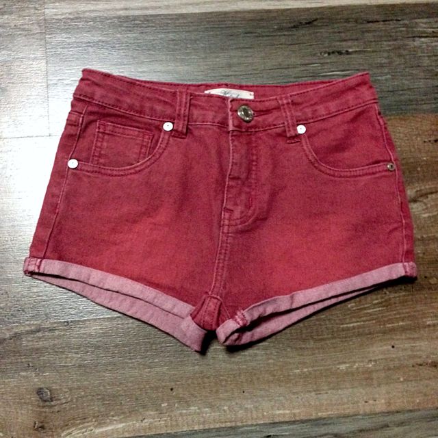 dark pink denim shorts