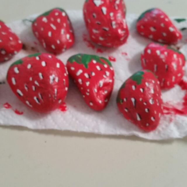 Painted Strawberry Rocks Design Craft On Carousell
