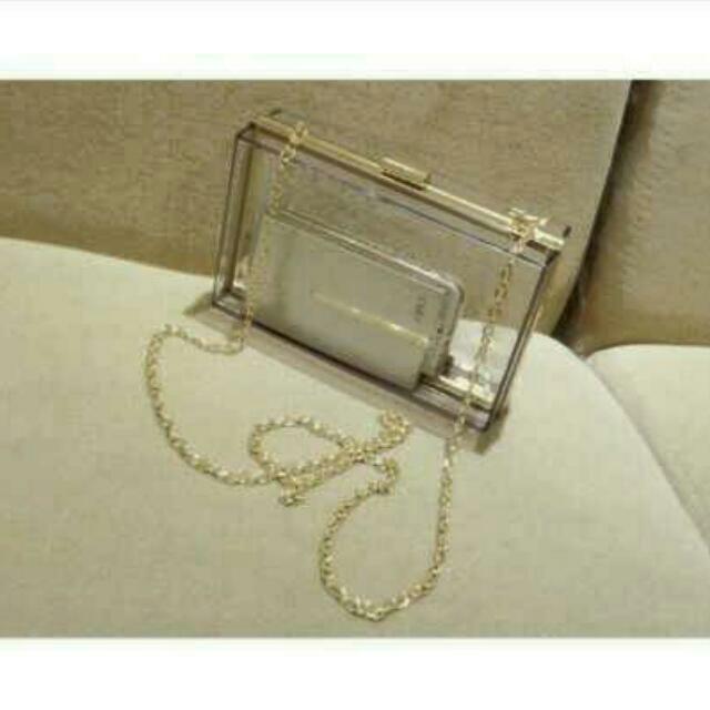 Transparent Clutch W/faux Pearl main image 1