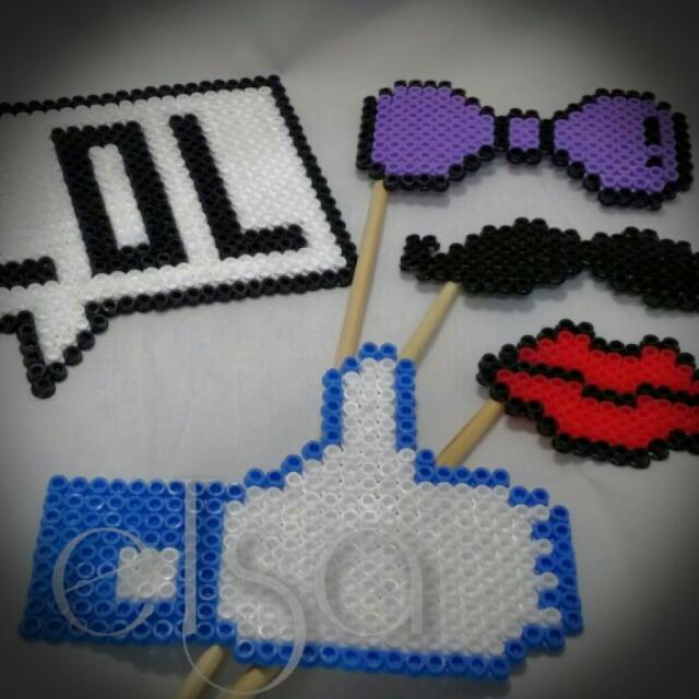 Photo booth props - made from pyssla / perler bead / iron bead, Hobbies &  Toys, Stationery & Craft, Craft Supplies & Tools on Carousell