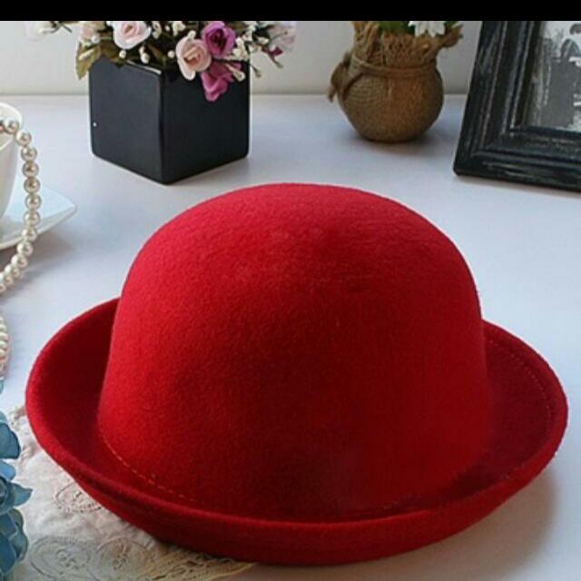 Womens red bowler hat