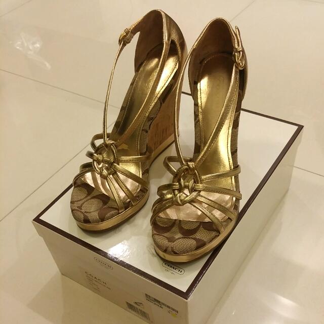Coach gold wedge sandals clearance
