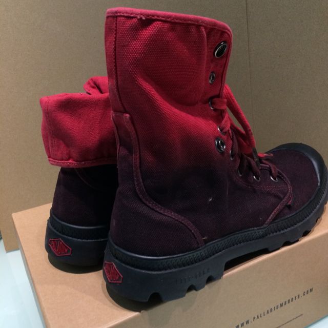 Palladium Red Variegated Baggy Canvas Fold over Half Boots