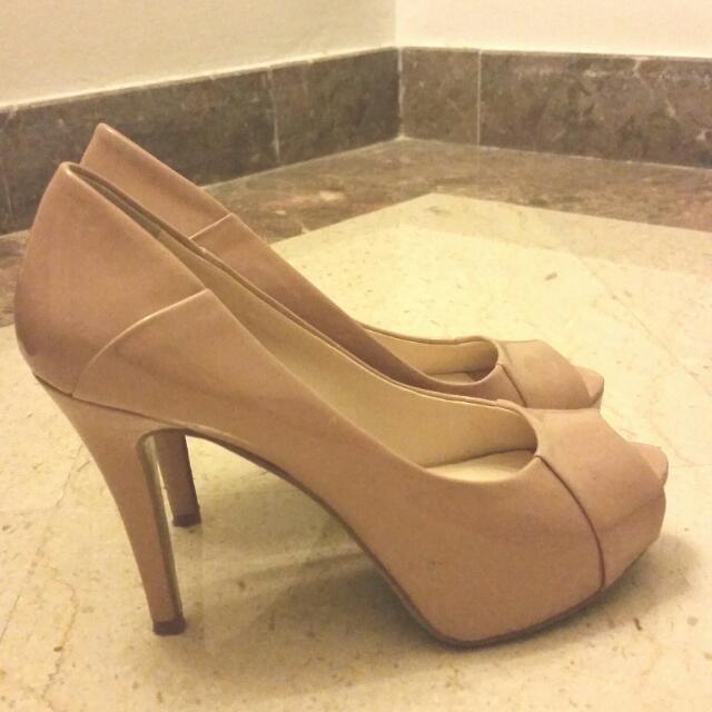 Nine West Nude Camya Platform Peep Toe Heels 5.5 Luxury Sneakers Footwear on Carousell