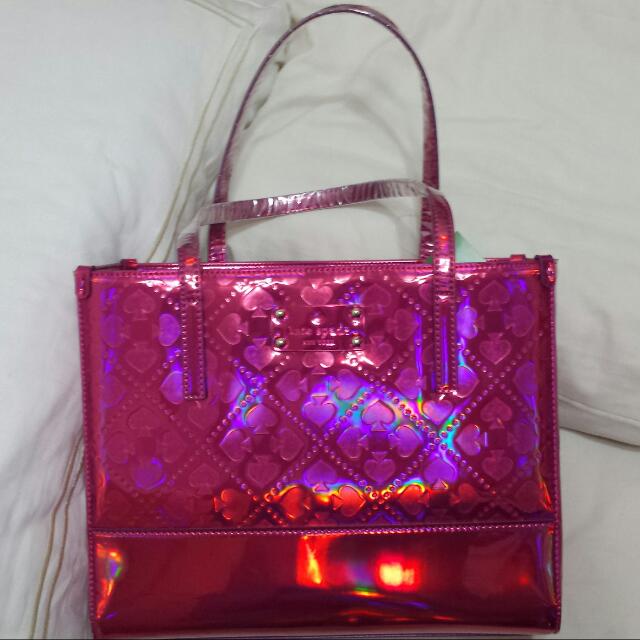 KATE SPADE QUINN BEALE STREET METALLIC HOLOGRAPHIC PINK TOTE