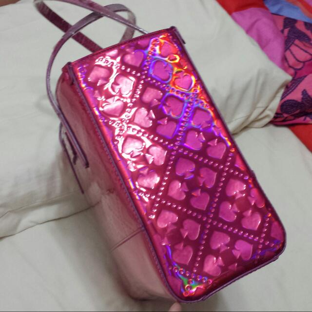 KATE SPADE QUINN BEALE STREET METALLIC HOLOGRAPHIC PINK TOTE