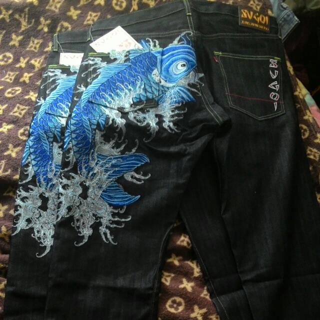 Sugoi Embroidered Jeans, Men's Fashion 