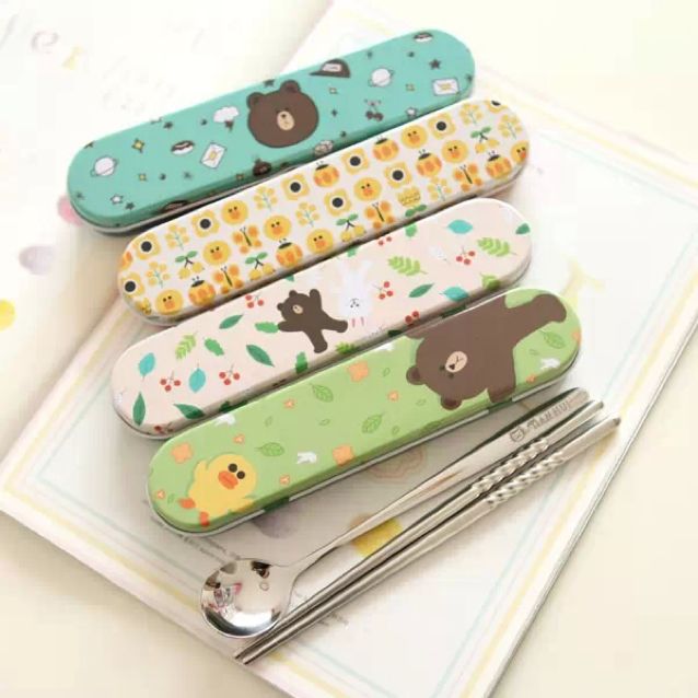 Line Brown Sally Cony Spoon Chopstick Case Set Tv Home Appliances Kitchen Appliances Other Kitchen Appliances On Carousell