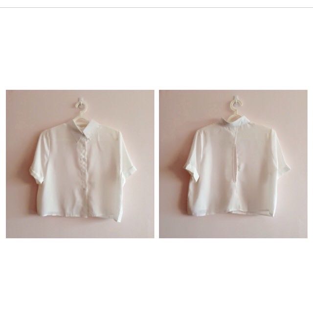 Button Down Slit Back Top (Category: Sleeveless) located in Singapore. Submitted by rainnbowpixie (Listing ID 7753784, Image 2). Description: White // Brand new 17" pit to pit 18" length.