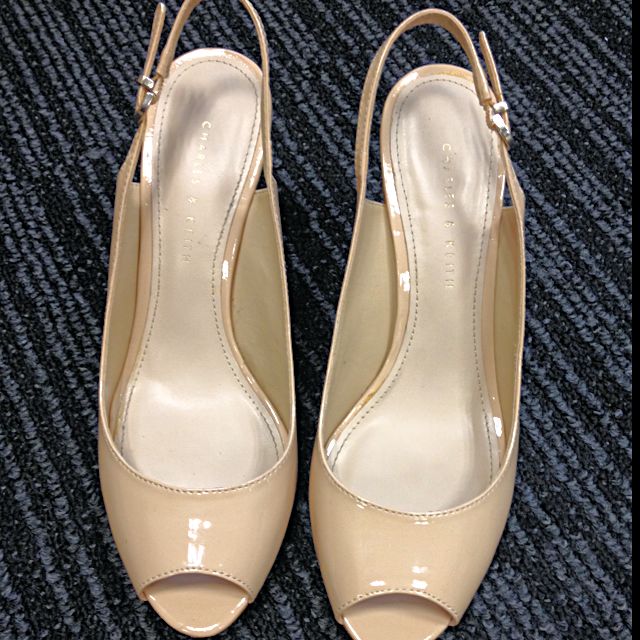 cream peep toe heels