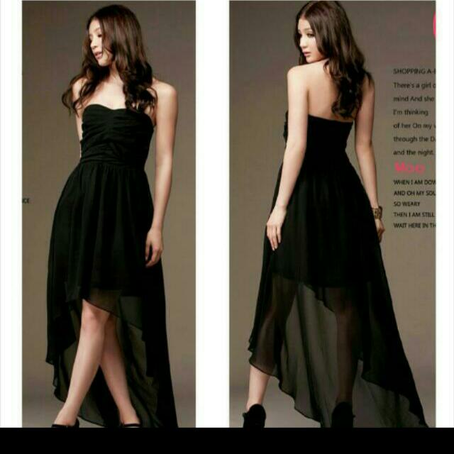 Instock BN Black Asymmetrical High Low Fishtail Tube Bustier Princess Prom Dress Women s Fashion Tops Sleeveless on Carousell
