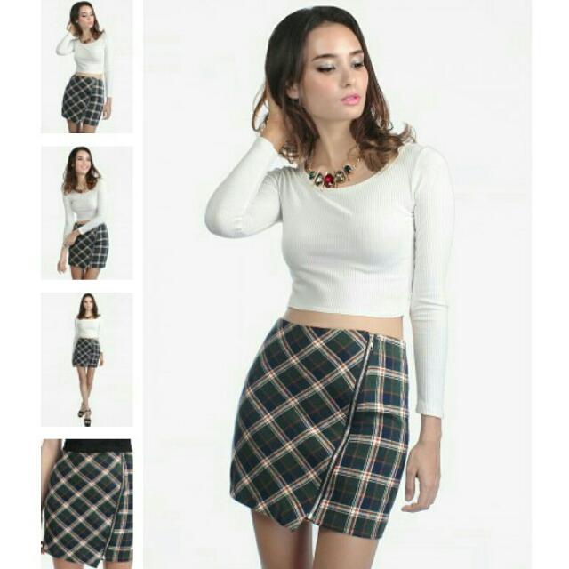 Brighton Asymmetric Plaid Fringe Skirt Midi Skirt