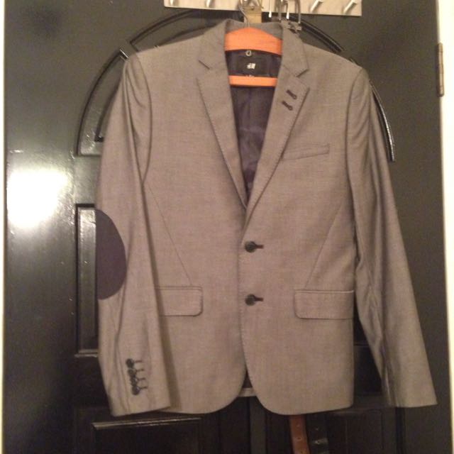 H M Mens Grey Blazer With Elbow Patch