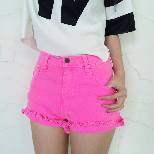 neon pink high waisted shorts